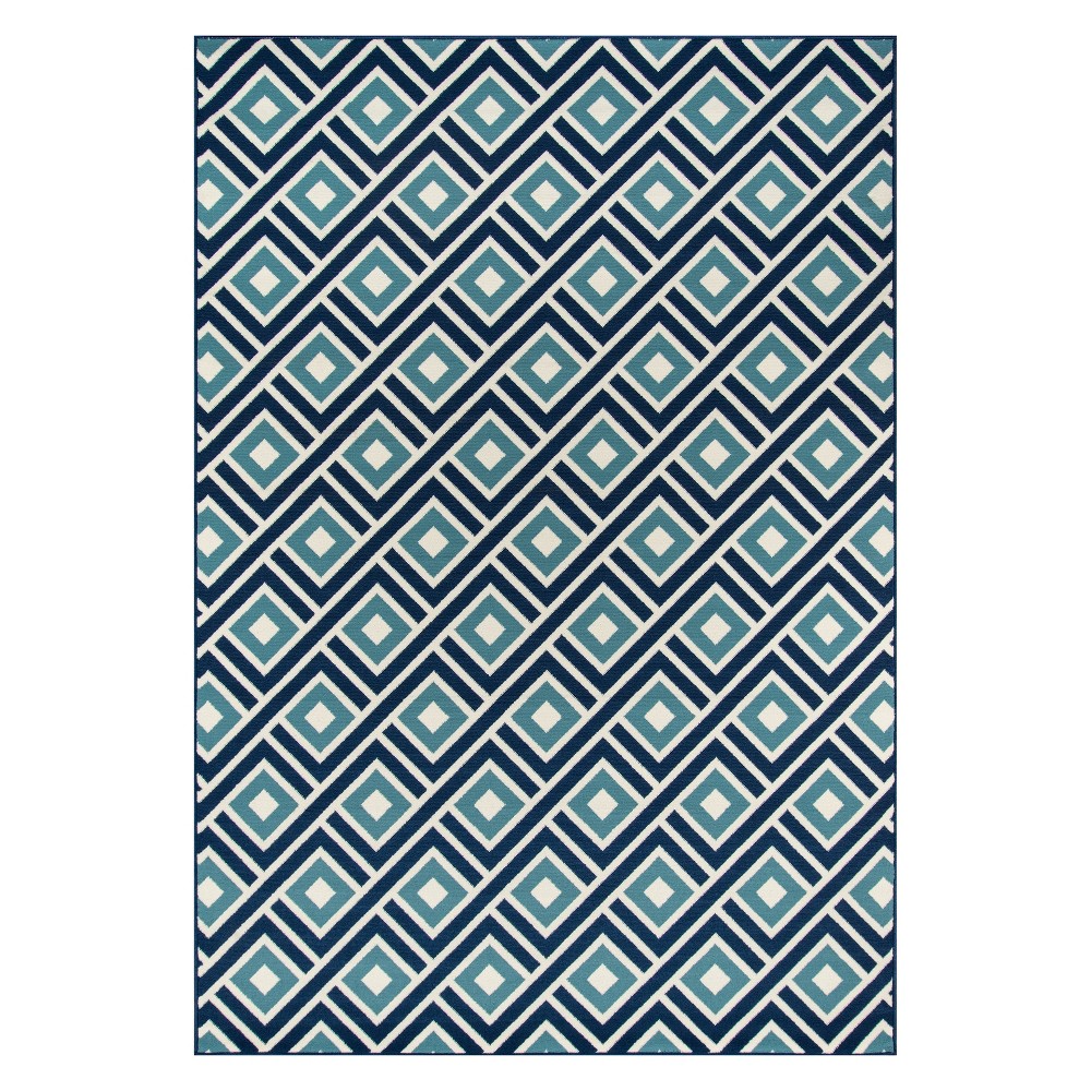 Momeni Baja Indoor/Outdoor Blocks Blue 2'3in X 4'6in Accent Rug