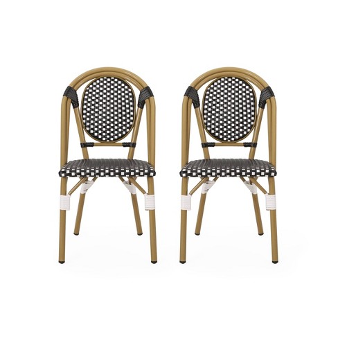 Remi 2pk Outdoor French Bistro Chairs - Black/White/Bamboo - Christopher Knight Home - image 1 of 4