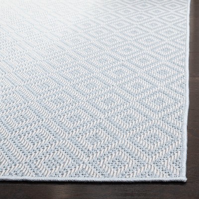 Aqua and Cream Geometric Synthetic Runner Rug