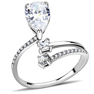 Slickblue Women's Polished Stainless Steel Ring with Clear CZ, Pear Cut, Cuff Style Jewelry, Size 5-10 - 1 of 4