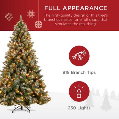 6ft Pre-Lit Frosted Pine Christmas Tree with Lights and Pine Cones