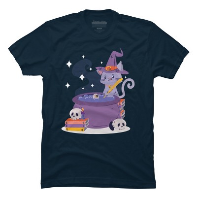 Men's Design By Humans Halloween Kitty Cauldron By machmigo T-Shirt