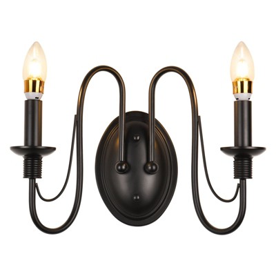 PAKOKULA 2-Light Vintage Black Candle Style Double Wall Sconce
