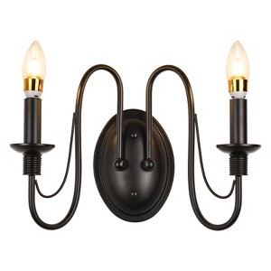 PAKOKULA 2-Light Vintage Black Candle Style Double Wall Sconce - 1 of 4