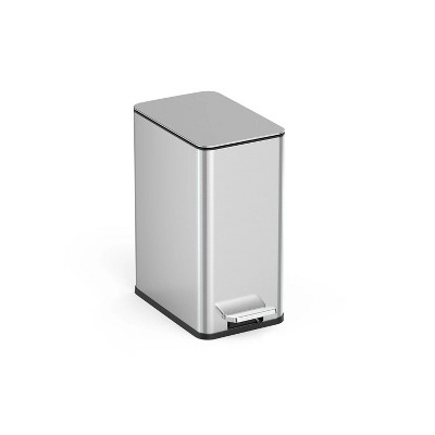 LunaLulinlk Silver Stainless Steel 2.6 Gallon Trash Can, Ultra-Slim Step-Up Bathroom Trash Can