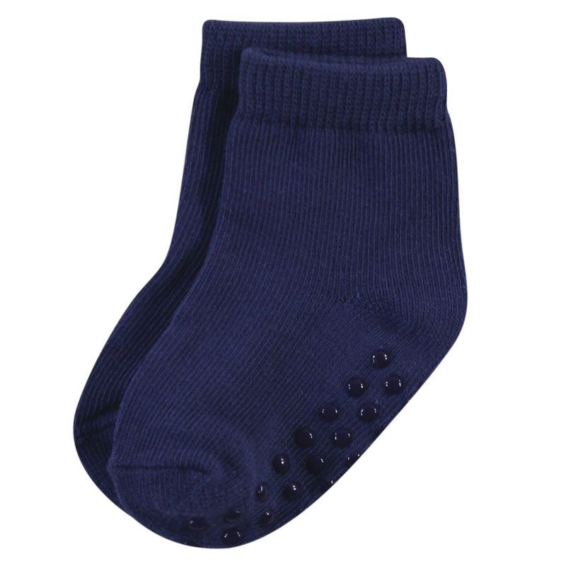 Touched by Nature Baby and Toddler Boy Organic Cotton Socks with Non-Skid Gripper for Fall Resistance, Solid Black Blue, 3 of 11