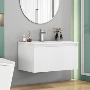 KTMBDW 32" Bathroom Vanity Sink Combo for Small Space, Wall Mounted Bathroom Cabinet Set with White Ceramic Sink - 1 of 4