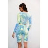 Slickblue Women's Velvet Cropped Long Sleeve Tie-Dye Top & High Waist Biker Shorts Set, Black & White/Green, Size S-L - 4 of 4