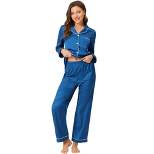 cheibear Womens Pajama Lounge Sleepwear Button Down Tops and Pants Satin Pjs Set