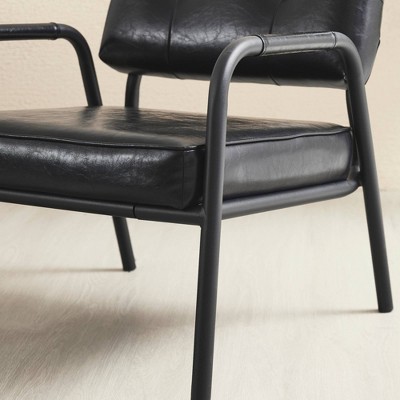 Black Leatherette Mid-Century Modern Metal Accent Chair