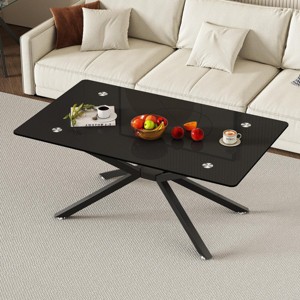 SEVOBAL Dining Tables 39.37" Rectangular Glass Coffee Table with Metal Legs Modern Stylish Design for Living Room, Black, 39.37"*23.62"*16.93" - 1 of 4