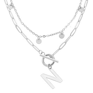 Adornia Tarnish Resistant Sterling Silver Plated Confetti And Paperclip Layered Initial Toggle Necklace - 1 of 3