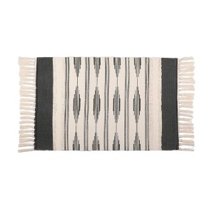 Okuna Outpost Boho Themed 23.6" x 35" Bathroom Rug Mat with Tassels, Indoor Outdoor Bedroom Bath Decor, Grey Bohemian - 1 of 4