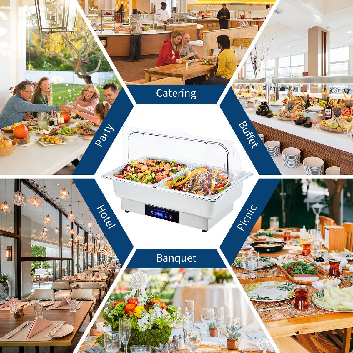 Garvee Electric Chafing Dish 9QT Stainless Steel Food Warmer with Temp Control for Buffet Parties Catering Weddings Double Compartment - thumbnail 8