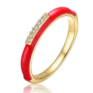 Guili Young Adults/Teens 14k Yellow Gold Plated with Cubic Zirconia Enamel Slim Stacking Band Ring - 1 of 2
