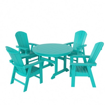 WestinTrends 5 Piece Outdoor Patio Dining Round Table and Curved Back Armchair Set