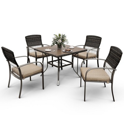 Pamapic 5-Piece PE Wicker Outdoor Dining Set with Cushions