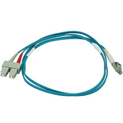 Monoprice Fiber Optic Cable - 1 Meter - Aqua | LC to SC, OM3, 50/125 Type, Multi Mode, 10Gb, Duplex