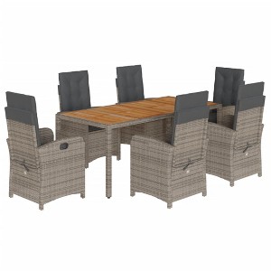 vidaXL Garden Dining Set Grey PE Rattan Standard Adjustable Armrests - 1 of 4