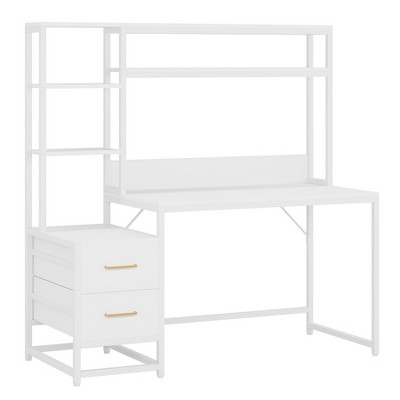 Vynxaria 55¡± Computer Desk with Hutch, 2 Drawers & Open Shelves ¨C Modern Home Office Storage Workstation