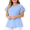 Agnes Orinda Women's Plus Size Round Neck Hollow Lace Panel Short Sleeve Casual Summer Blouses - 2 of 4