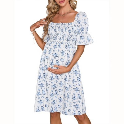 Clearlove Womens Maternity Dress Square Neck Short Sleeves A-Line Casual Tiered Sundress for Photography