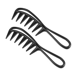 Unique Bargains Afro Wide Tooth Comb Large Hair Fork Comb Hairdressing Styling Tool for Curly Hair for Men Women Plastic Black - 1 of 4