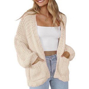 Clearlove Women's Cardigan Soft Pocketed Long Sleeves Casual Knitted Open Front Cardigans Lightweight Sweaters - 1 of 4