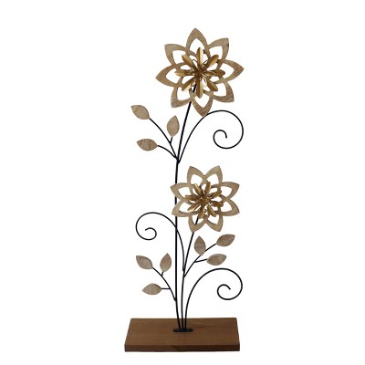 VIP Wood 23.75 in. Bronze Metal and Wood Standing Flower Decor
