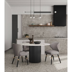 Set of 2 Strine Velvet and Leatherette Upholstered Dining Chairs Dark Taupe - Manhattan Comfort - 1 of 4