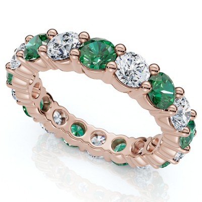 Pompeii3 3Ct Green Emerald & Diamond Eternity Ring 14k Gold or Platinum Lab Created