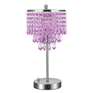 YANSUN 16.93 in. Crystal Table Lamp Dimmable Lamp with Purple Crystal Shade E26 Socket for Bedroom Living Room No Bulb Included - 1 of 1