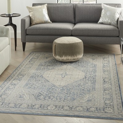 Vintage Blue Synthetic 4' x 6' Easy-Care Rectangular Area Rug