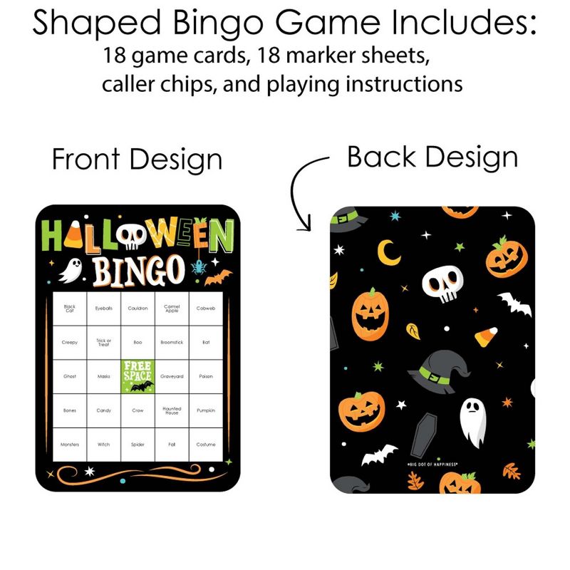 Big Dot of Happiness Jack-O'-Lantern Halloween - Bingo Cards and Markers - Kids Halloween Party Bingo Game - Set of 18, 4 of 7