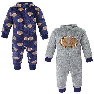 Image of Hudson Baby Unisex Baby Fleece Jumpsuits, Coveralls, and Playsuits, Football, 0-3 Months
