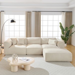 Velvet 4-Seater Sofa with Ottoman, Deep Seat Cushions, Modern Luxury Sectional for Living Room, Apartment or Lounge-The Pop Home - 1 of 4