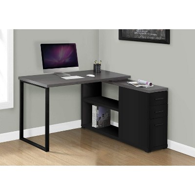 Contemporary Black and Gray L-Shaped Computer Desk with Drawers