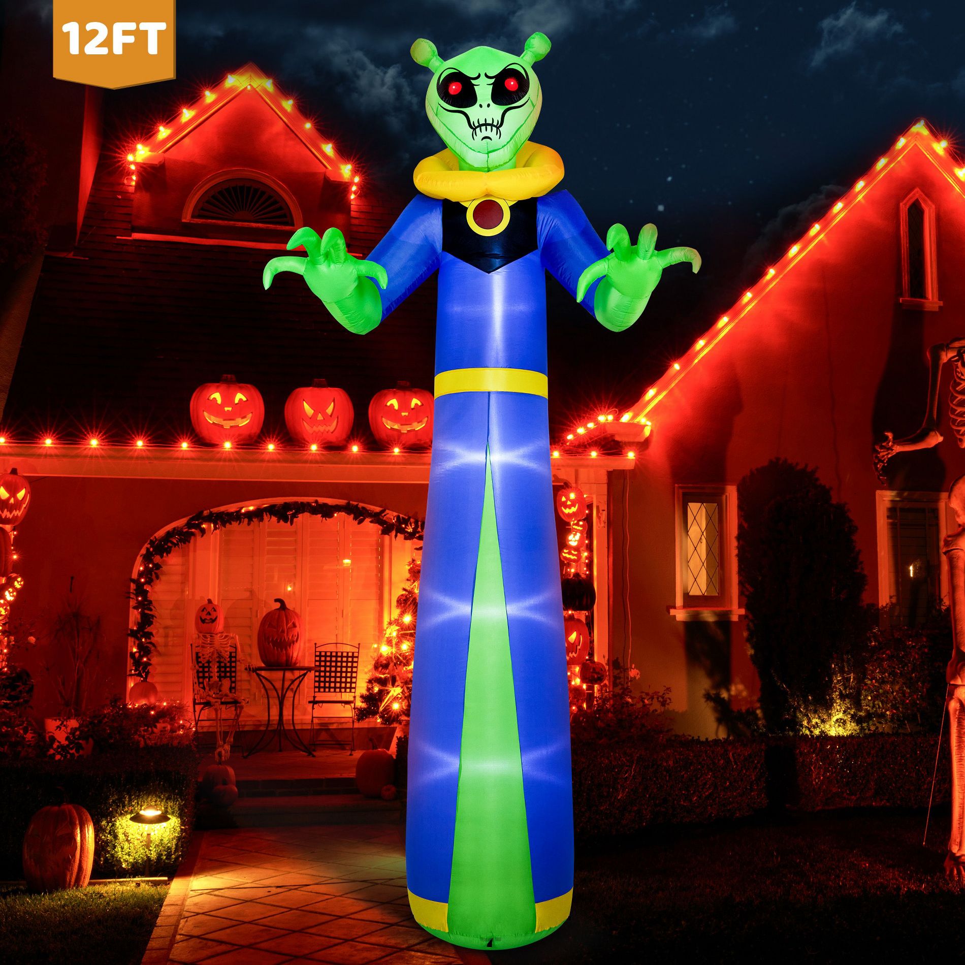 Joyfy 12 FT Giant Halloween Inflatable Outdoor Decoration, Alien Wizard Ghosts with LEDs for Halloween Indoor Outdoor Yard Lawn Garden Decoration