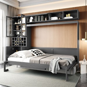 Queen Size Murphy Bed with Sofa and Shelves - 1 of 4