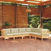 vidaXL 6-Piece Patio Lounge Set - Solid Pinewood with Cream Cushions - Versatile Outdoor Comfort and Customizable Configurations - 2 of 4
