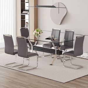 NicBex Dining Table Set for 6 Elegant Tempered Glass Rectangular Table with 6 PU Chairs for Kitchen - 1 of 4
