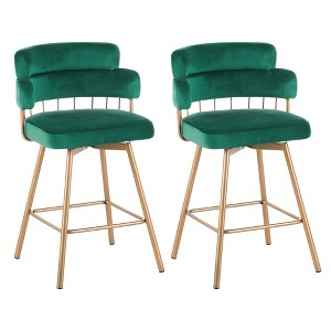 DSVIMOY Counter and Bar Stool Set Swivel Upholstered Seat with Metal Legs for Kitchen Island, Green, 35"*27.25"*11" - 1 of 4
