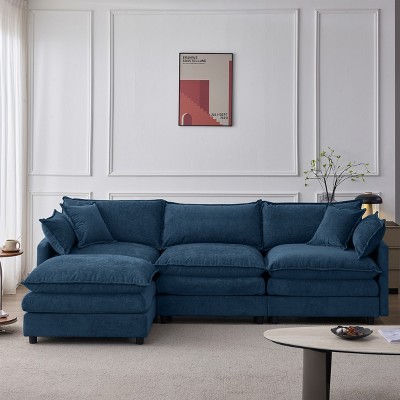 VASIP Chenille Modular Cloud Sectional Sofa - 105" L-Shaped 3-Seater with Ottoman,for Living Room,Beige