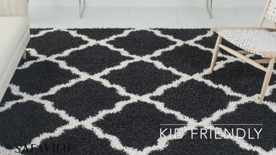 Ivory & Dark Grey Geometric Shag Square Rug, Easy Care Synthetic 6'x6'