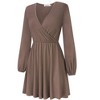 Women's Wrap V Neck Swing Long Sleeve Mini Dress Elastic Waist Fit Flare Dress - 2 of 4