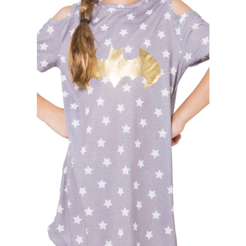 DC Comics Girls Little Batgirl Cold Shoulder Star Nightgown, 3 of 4