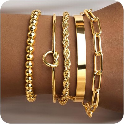 Gold Bracelets for Women Non Tarnish, 14K Gold Plated Chunky Cuff Bracelet Gold Bangles Bracelet for Women Trendy