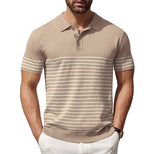 COOFANDY Men's Knit Polo Shirts Short Sleeve Striped Golf Polo Shirts Lightweight Casual Collared T Shirt - 1 of 4