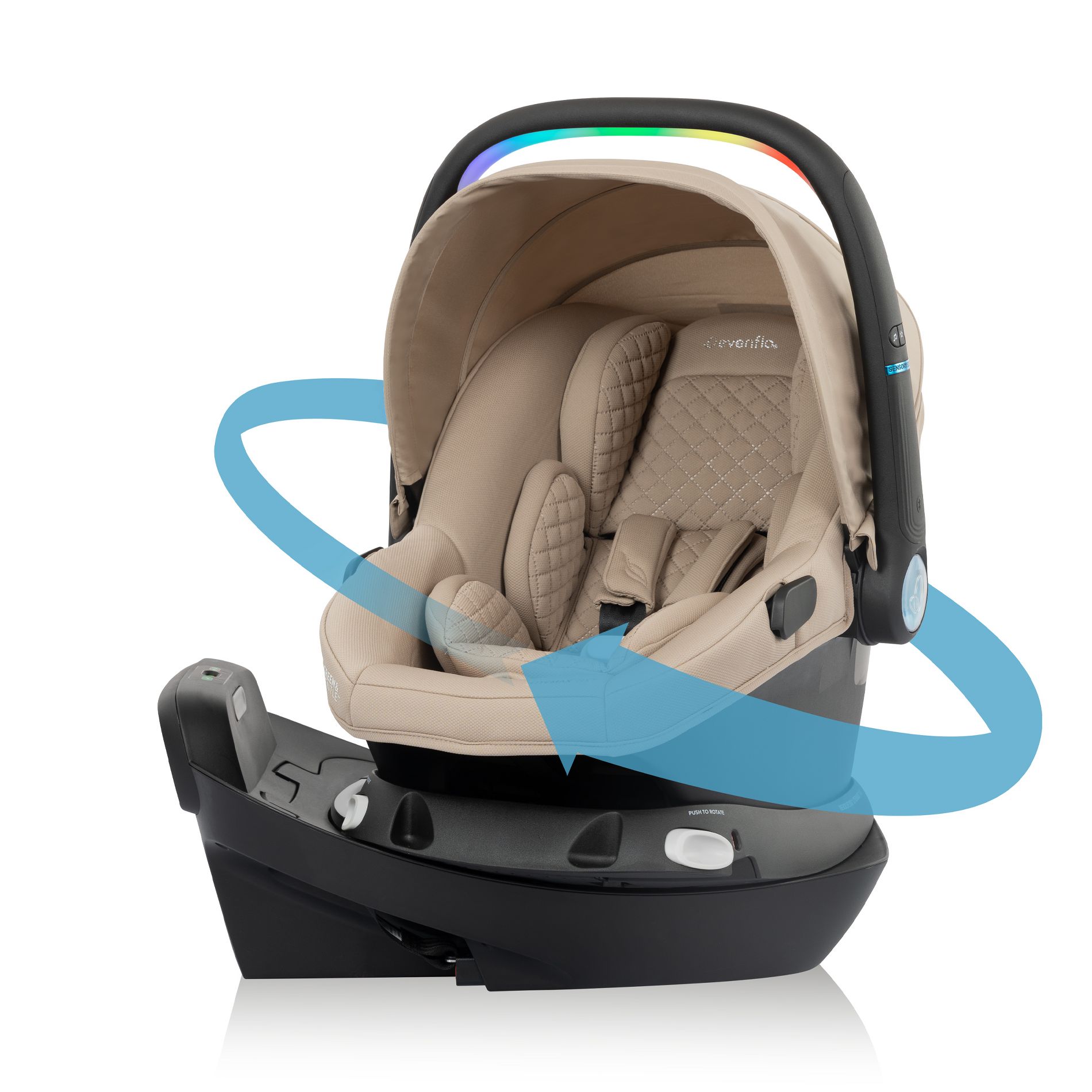 Evenflo Revolve 180 LiteMax NXT Rotating Infant Car Seat with Sensory Soothe - Travertine