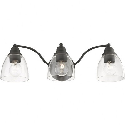 Montgomery Black Steel 3-Light Vanity with Clear Glass Shades